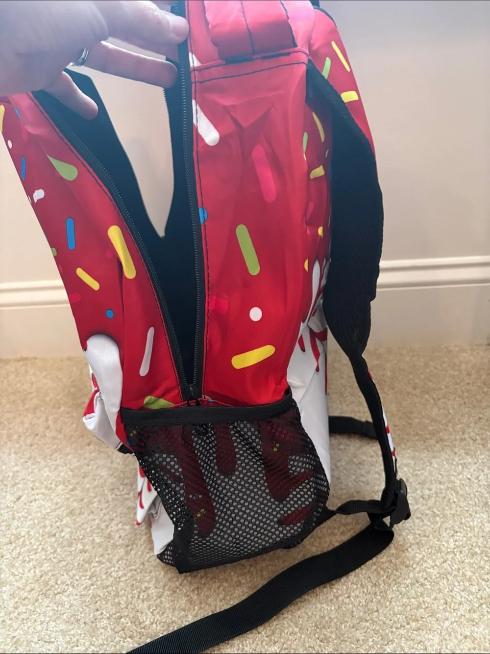 Kids Red & White Baseball Sprinkles Backpack